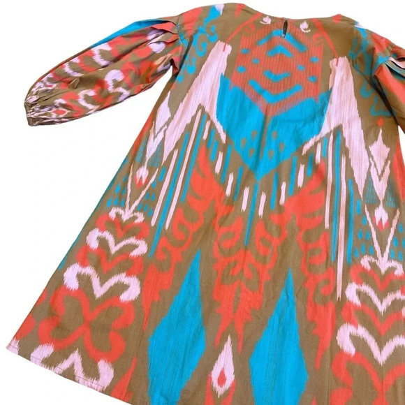 Sheridan French Madison Dress Caramel Ikat Print Bold Boho Flowy Size XS Women's - Picture 10 of 15